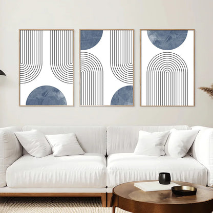 Set of 3 Blue Simple Line Abstract Wall Art