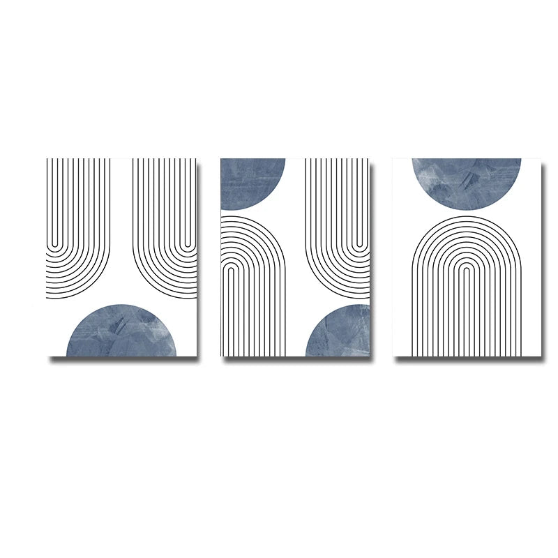 Set of 3 Blue Simple Line Abstract Wall Art