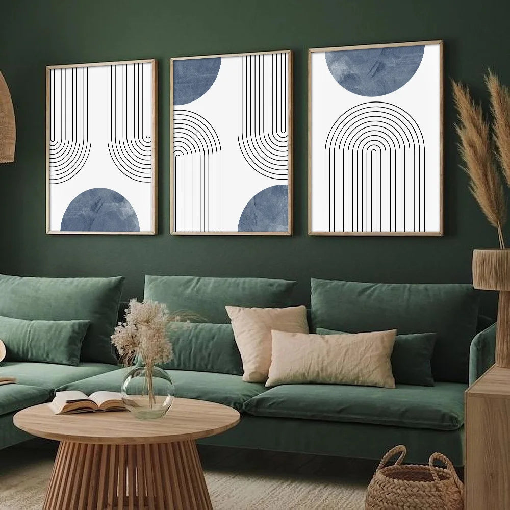 Set of 3 Blue Simple Line Abstract Wall Art