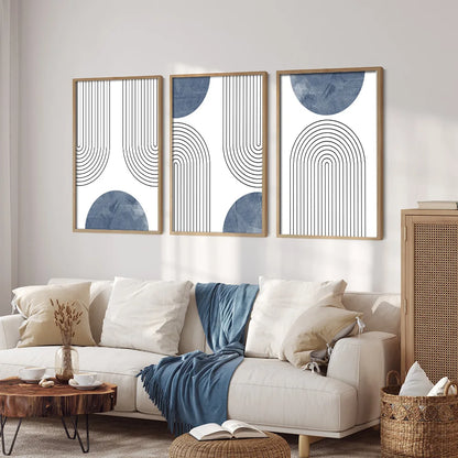 Set of 3 Blue Simple Line Abstract Wall Art