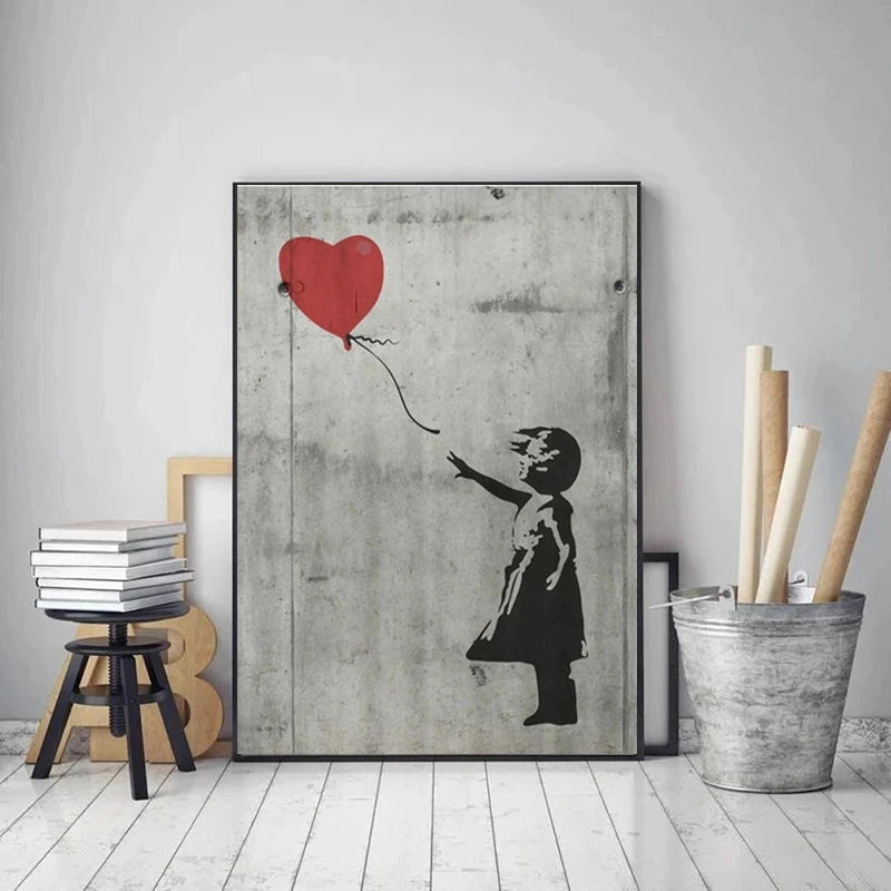 Banksy Graffiti Artwork Canvas Painting Prints Wall Art Pictures Girl with Red Balloon Black White Posters Nordic Home Decor