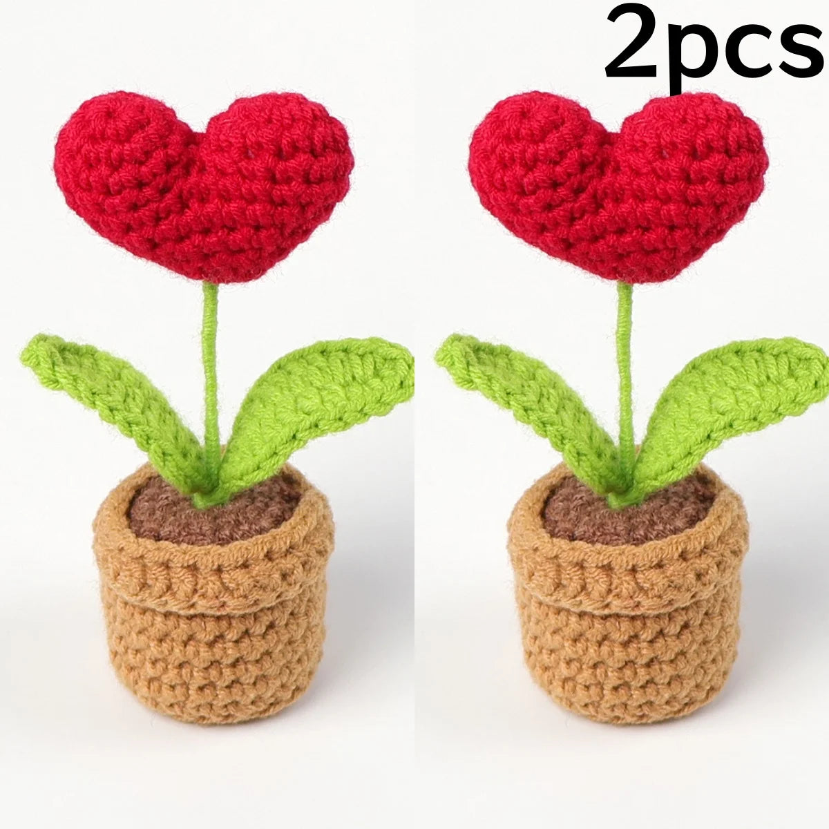 1/2Pcs Handmade Knitted Flower Pot Red Heart Shaped Knit Imitation Potted Plant for Valentine's Day Gifts Home Desktop Decor