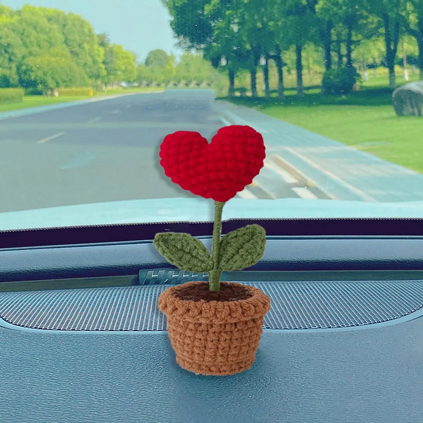 1/2Pcs Handmade Knitted Flower Pot Red Heart Shaped Knit Imitation Potted Plant for Valentine's Day Gifts Home Desktop Decor