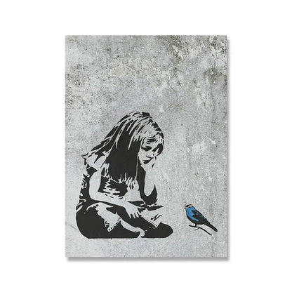 Banksy Graffiti Artwork Canvas Painting Prints Wall Art Pictures Girl with Red Balloon Black White Posters Nordic Home Decor