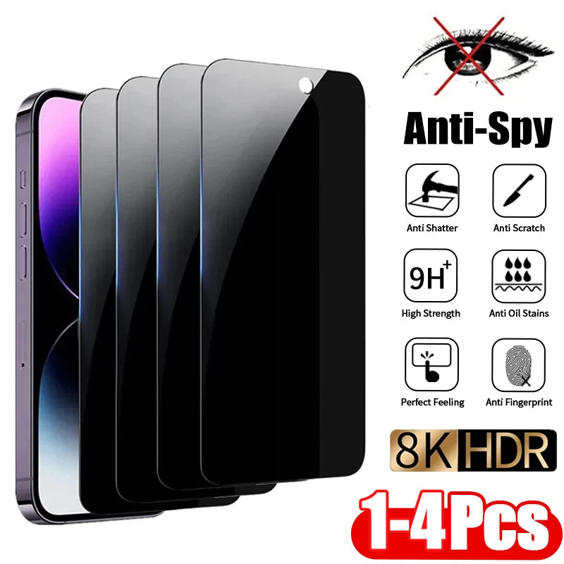 1-4Pcs Anti-spy High Strengths Tempered Glass for IPhone