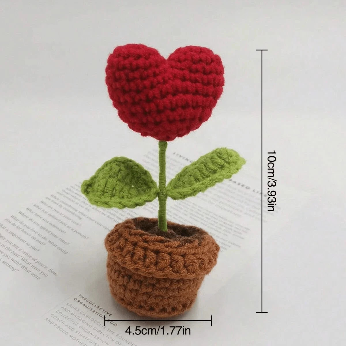 1/2Pcs Handmade Knitted Flower Pot Red Heart Shaped Knit Imitation Potted Plant for Valentine's Day Gifts Home Desktop Decor