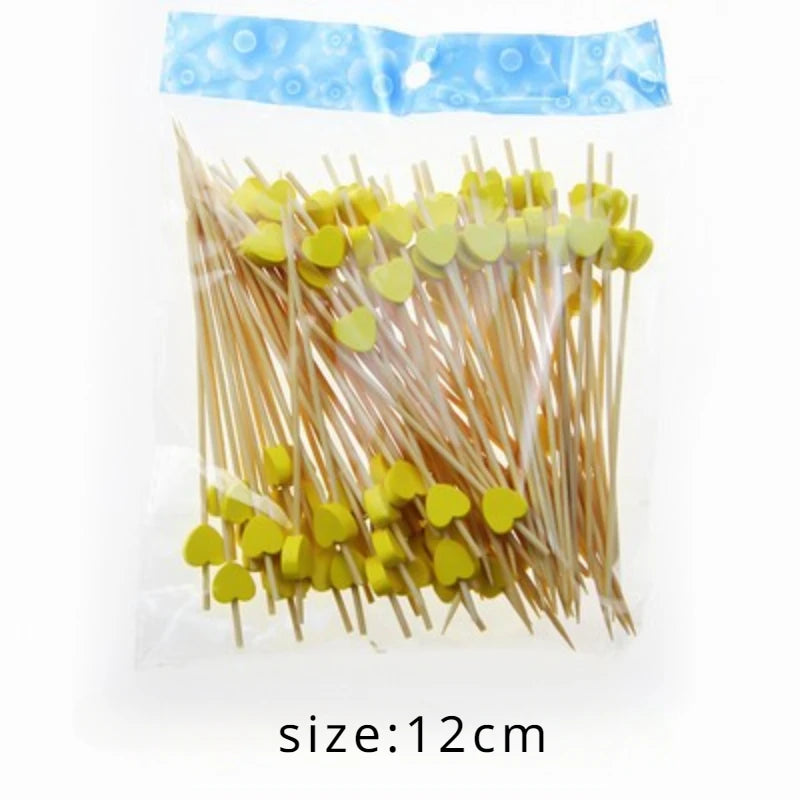 50/100Pcs/set Red Heart Fruit Sticks Disposable Bamboo Sticks Valentines Day Party Supplies Wedding Bridal Shower Birthday Decor