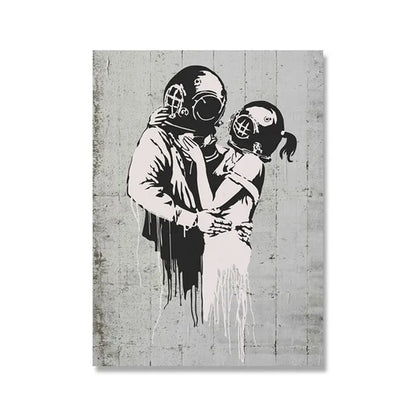 Banksy Graffiti Artwork Canvas Painting Prints Wall Art Pictures Girl with Red Balloon Black White Posters Nordic Home Decor