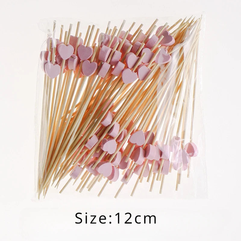 50/100Pcs/set Red Heart Fruit Sticks Disposable Bamboo Sticks Valentines Day Party Supplies Wedding Bridal Shower Birthday Decor