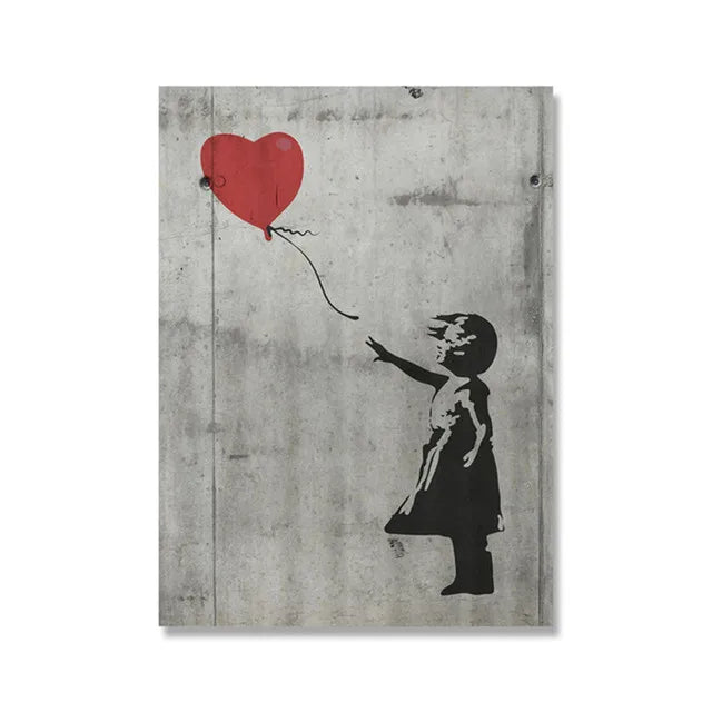 Banksy Graffiti Artwork Canvas Painting Prints Wall Art Pictures Girl with Red Balloon Black White Posters Nordic Home Decor